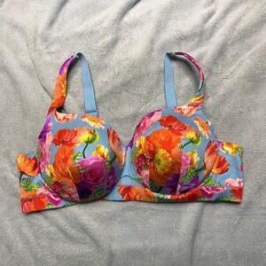 Cacique Lightly Lined Balconette Bra Floral Print Blue Pink Orange Plus Size 46D